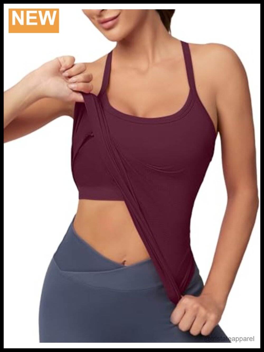 Racerback Tank Top Seamless Built-In Bra Removable Pads Workout Yoga